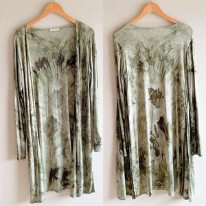 Olivia Rae Green Tie Dye Ribbed Longline Cardigan